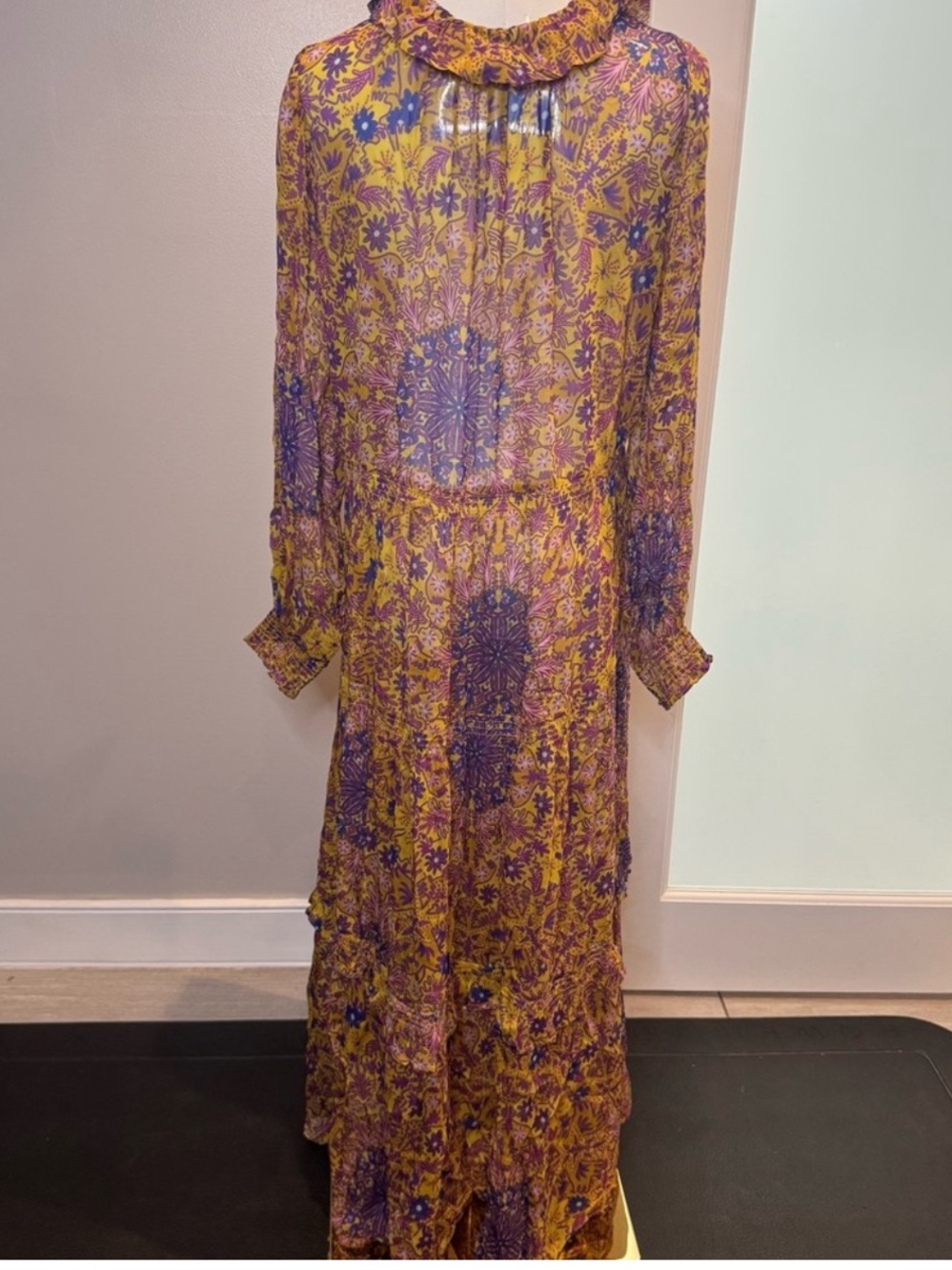 Anthropologie Marais Floral Long Sleeve Sheer Chiffon Maxi Dress S - Picture 2 of 5